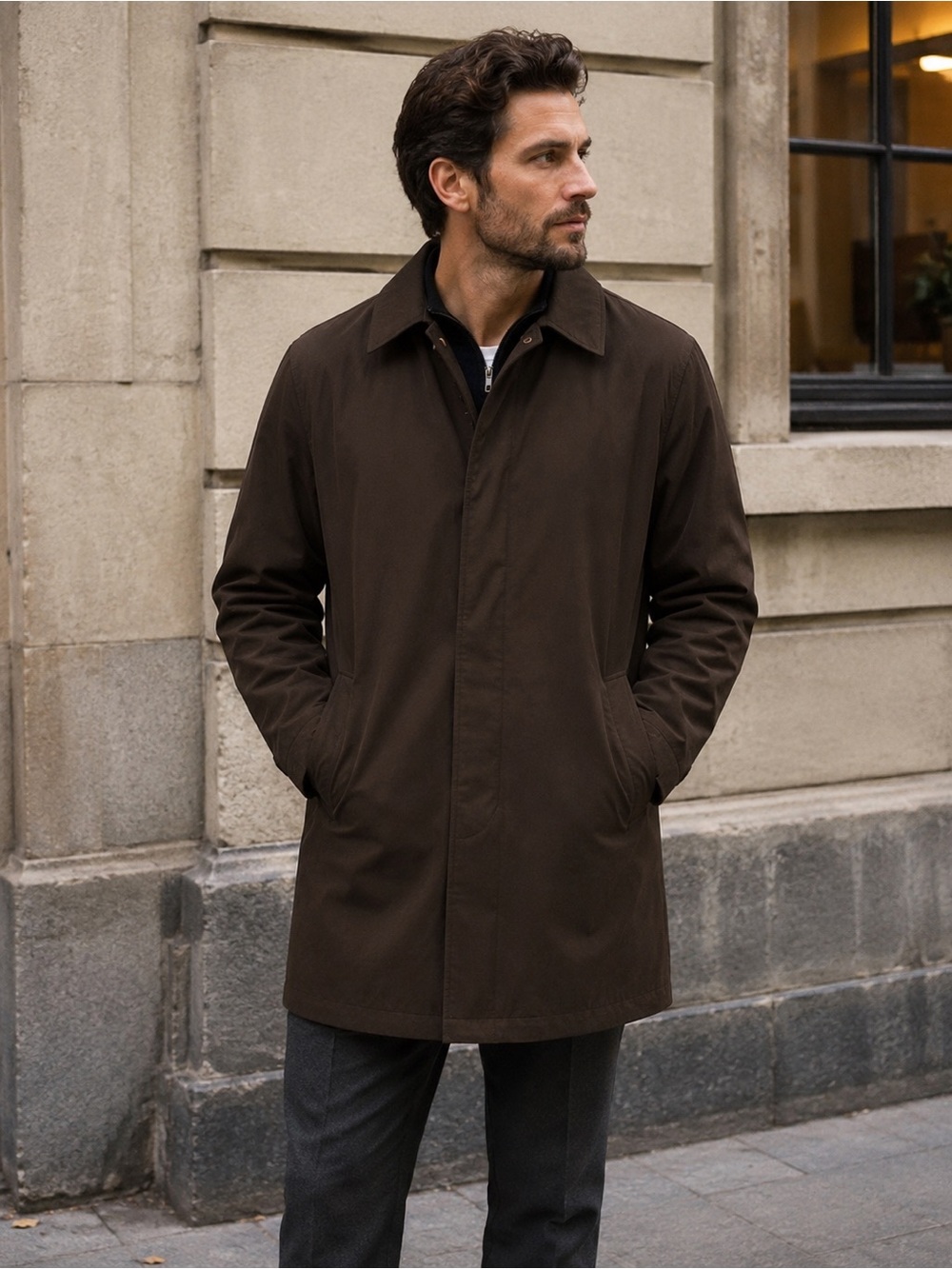 Kenneth Cole Wool Chocolate Brown Overcoat Jacket - Quilted removable Liner 40